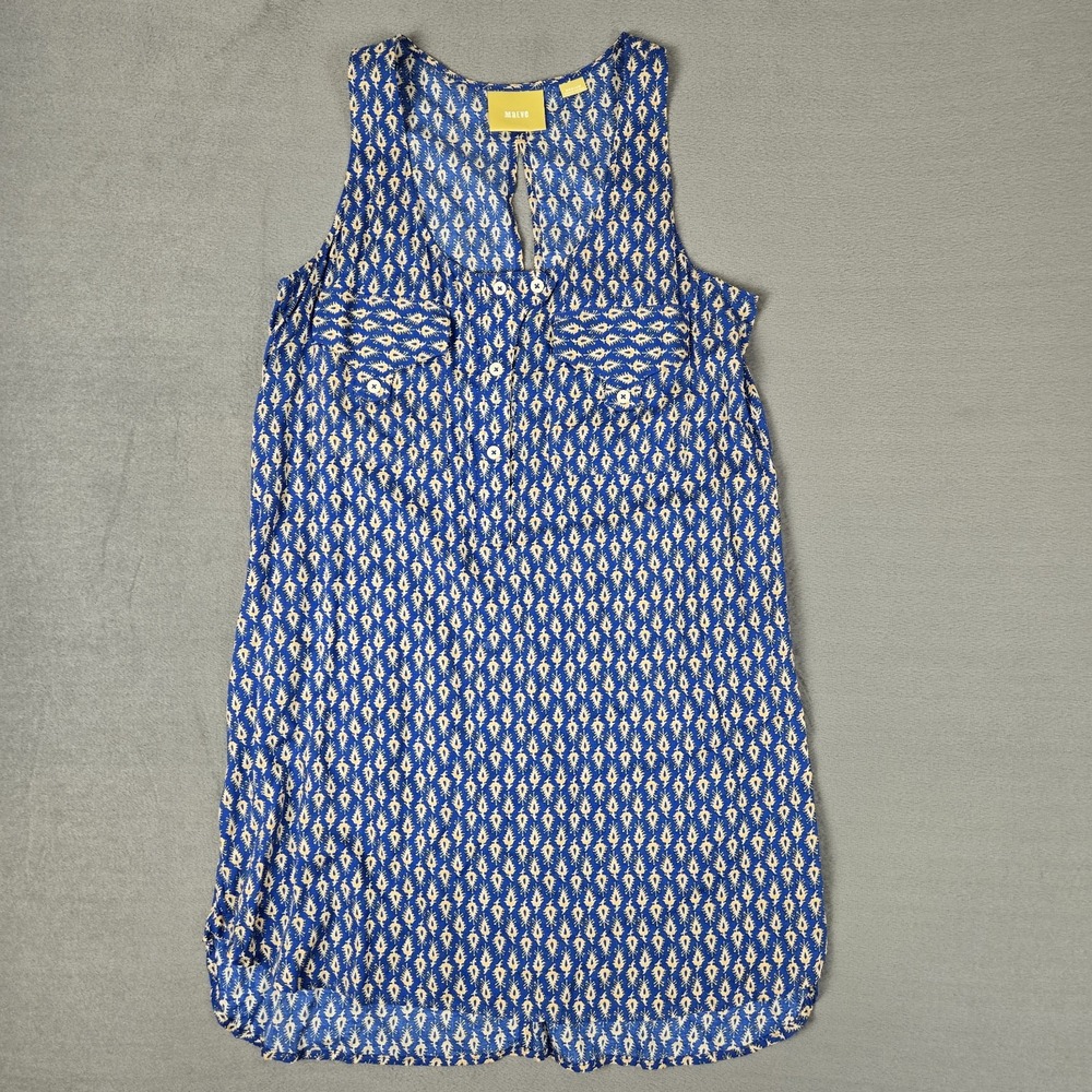 Maeve Anthropologie Tapa Tunic Top Womens Medium Blue Boho Curved Hem